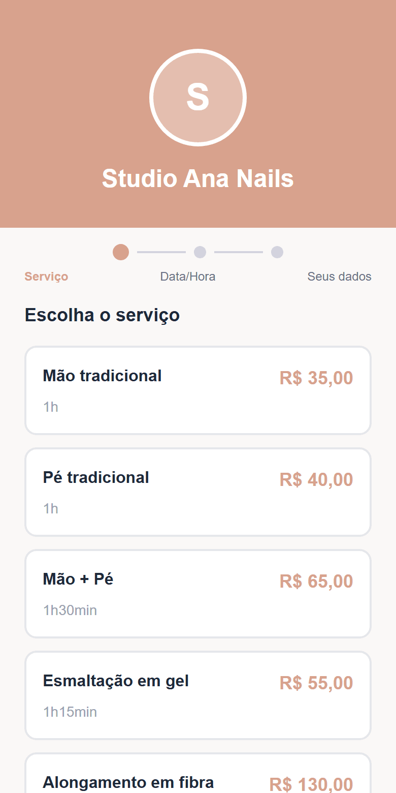 Página de agendamento real do Unha Express no celular